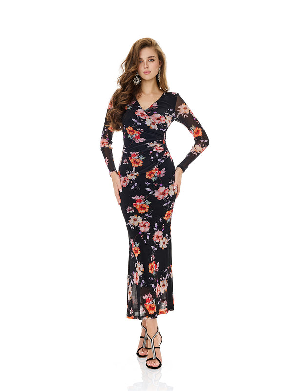 Floral Print Side Slit Bodycon Dress