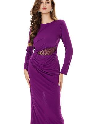 Ruched Lace Detail Evening Dress