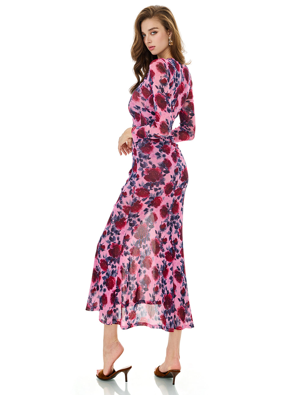 Floral Print Ruched Slit Dress