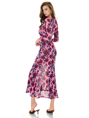 Floral Print Ruched Slit Dress