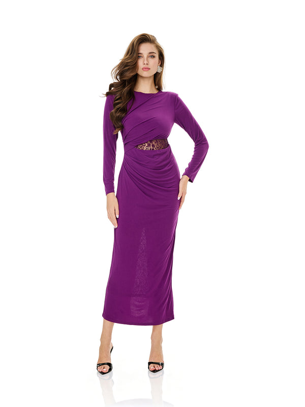 Ruched Lace Detail Evening Dress
