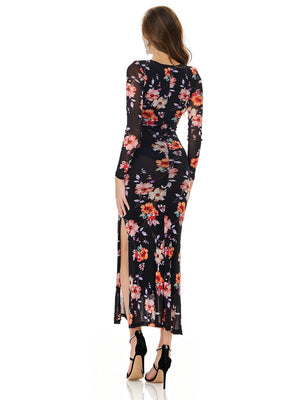 Floral Print Side Slit Bodycon Dress