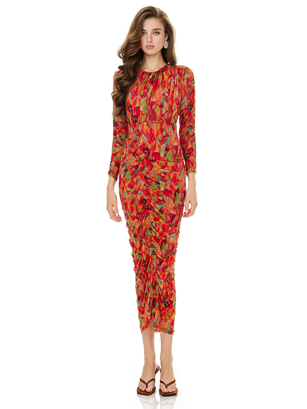 Floral Print Drawstring Ruched Bodycon Dress