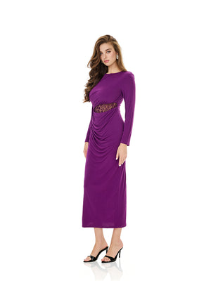 Ruched Lace Detail Evening Dress