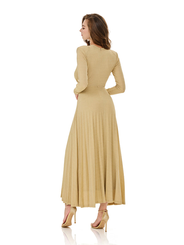 Ruched Draped Slit Evening Gown