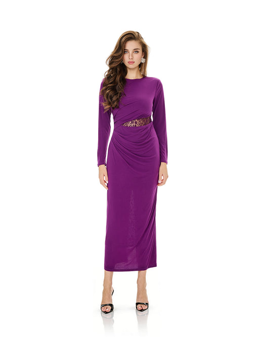 Ruched Lace Detail Evening Dress