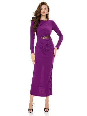 Ruched Lace Detail Evening Dress