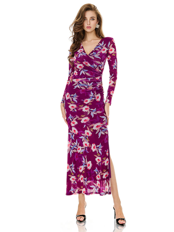 Floral Print Side Slit Bodycon Dress