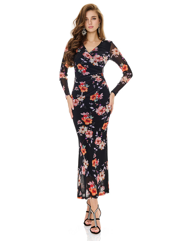 Floral Print Side Slit Bodycon Dress