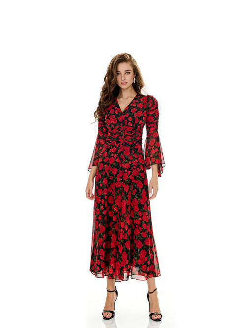 Bloom Flroal Print Ruffles Dress
