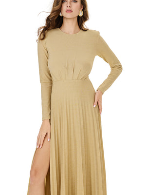 Ruched Draped Slit Evening Gown