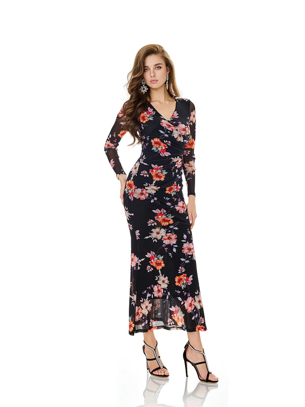 Floral Print Side Slit Bodycon Dress