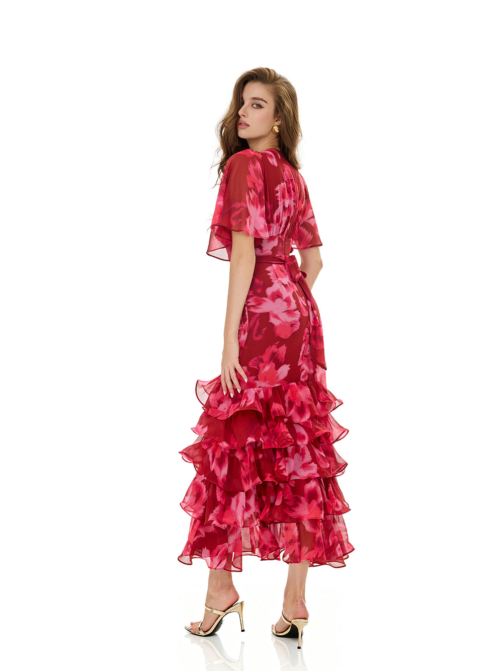 Floral Print Layered Ruffles Dress