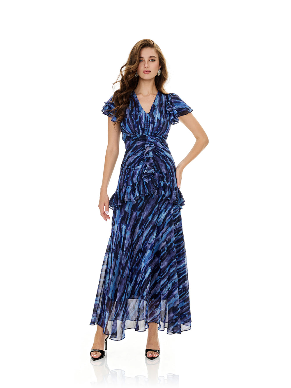 Tie Dye Print Layered Ruffles Dress