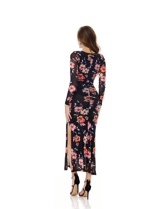 Floral Print Side Slit Bodycon Dress