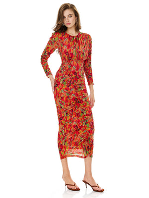 Floral Print Drawstring Ruched Bodycon Dress