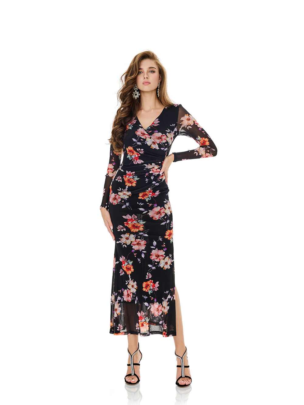 Floral Print Side Slit Bodycon Dress