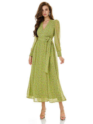 Botanical Floral Print Belted Wrap Dress