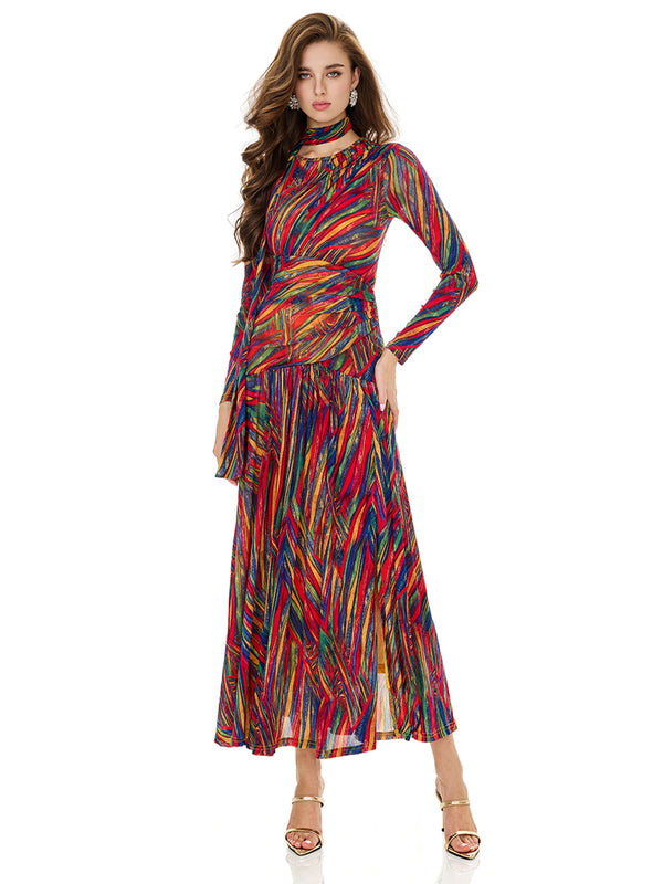 Colorful Rainbow Stripe Slit Dress