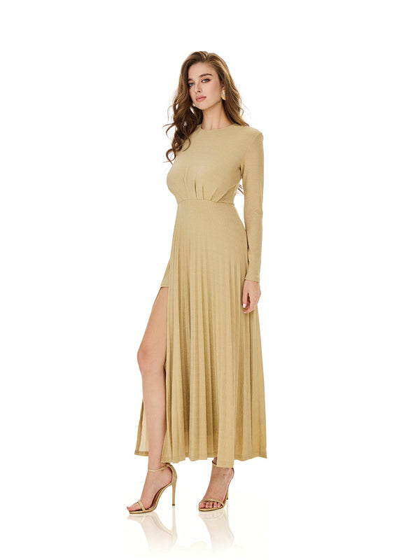Ruched Draped Slit Evening Gown