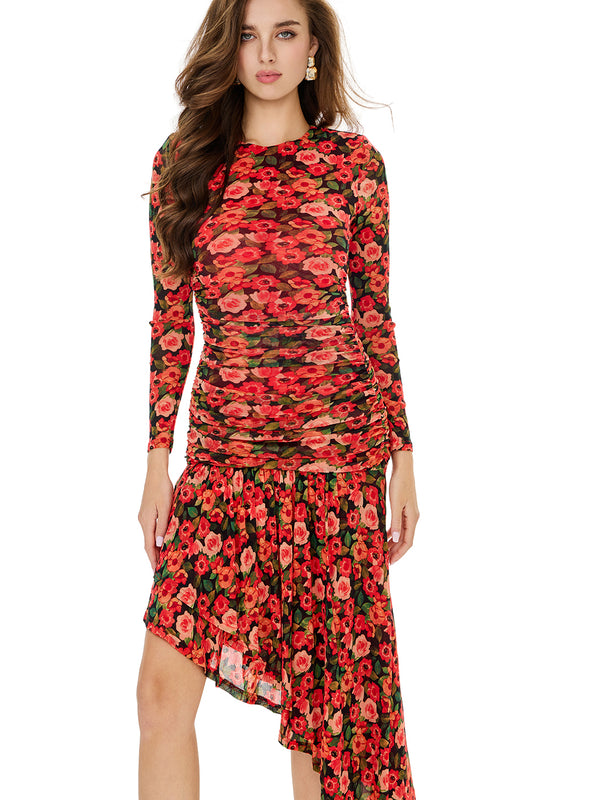 Bloom Flroal Print Layered Ruffles Dress