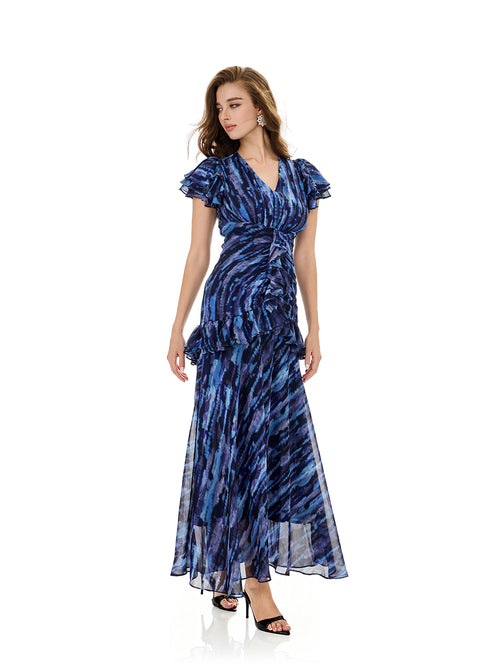 Tie Dye Print Layered Ruffles Dress