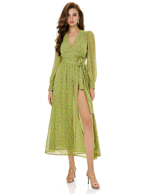 Botanical Floral Print Belted Wrap Dress